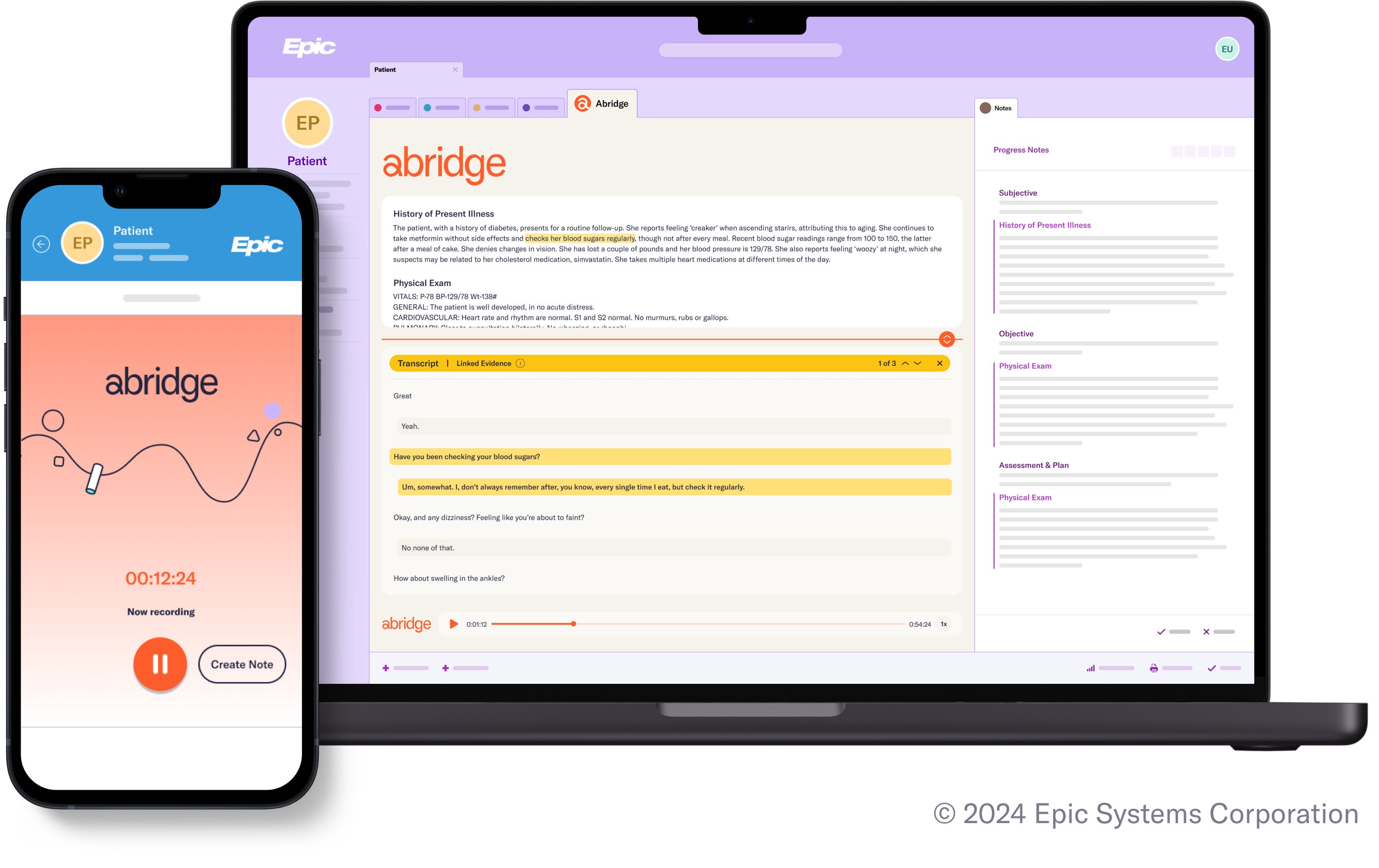 A 2024 promotional image by Epic touted Abridge's integration with Epic's health records tech.