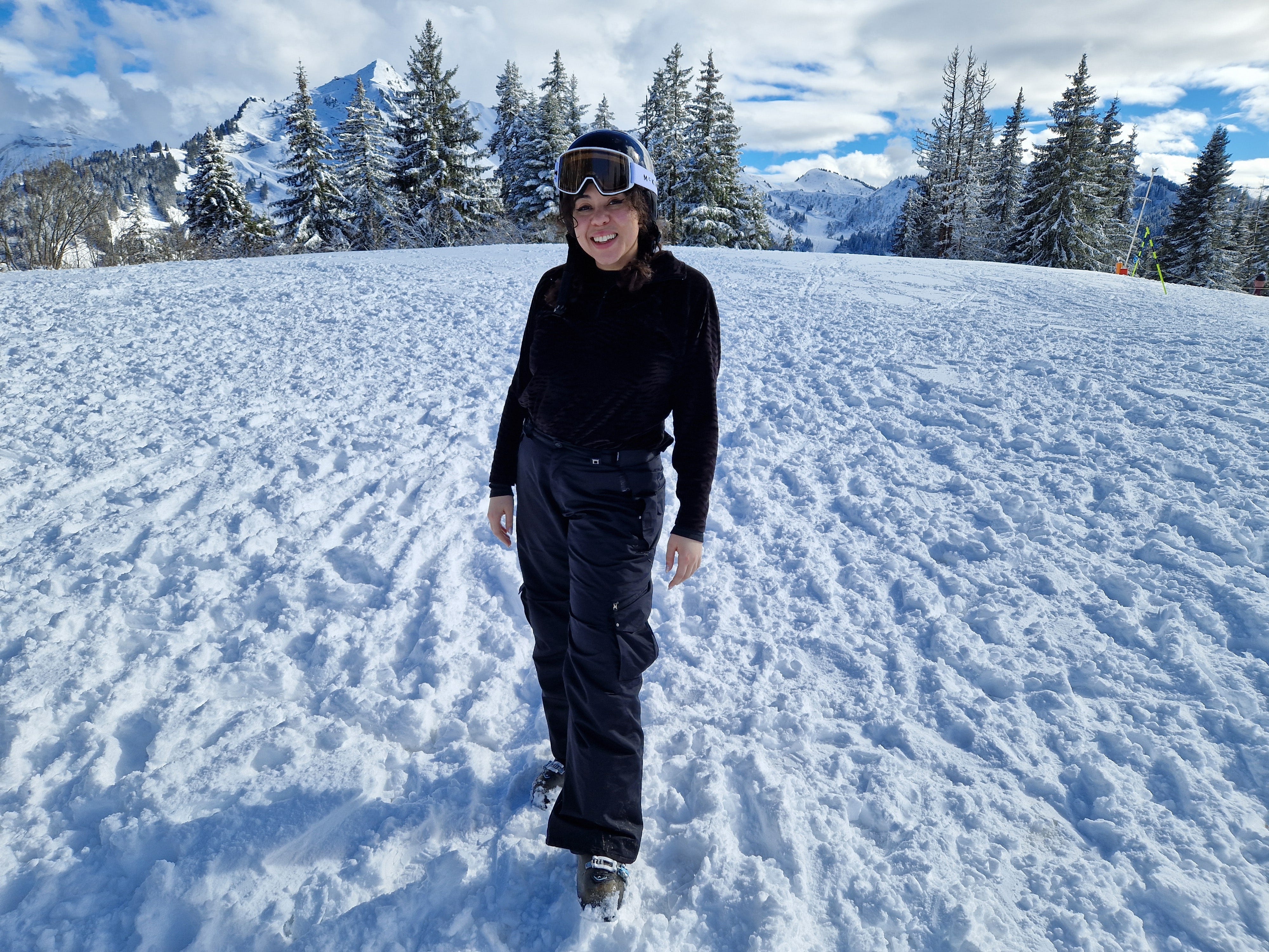 The author posing in ski gear in Morzine, France.