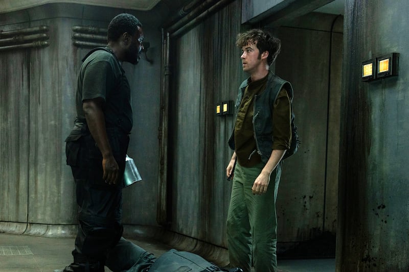 Babou Ceesay as Morrow and Alex Lawther as Hermit.