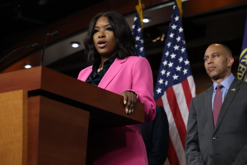 Trump went after Democratic Texas Rep. Jasmine Crockett, pictured September 8, 2025, multiple times on Thursday while answering questions in the Oval Office.