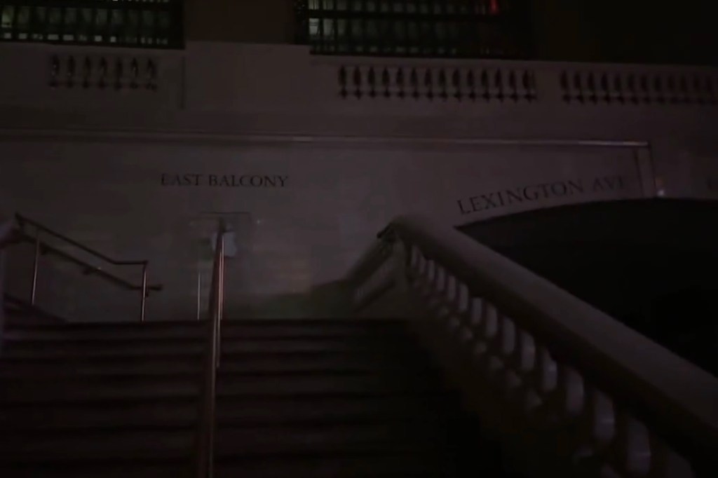 A dark photo of the interior of Grand Central Terminal during a power outage.
