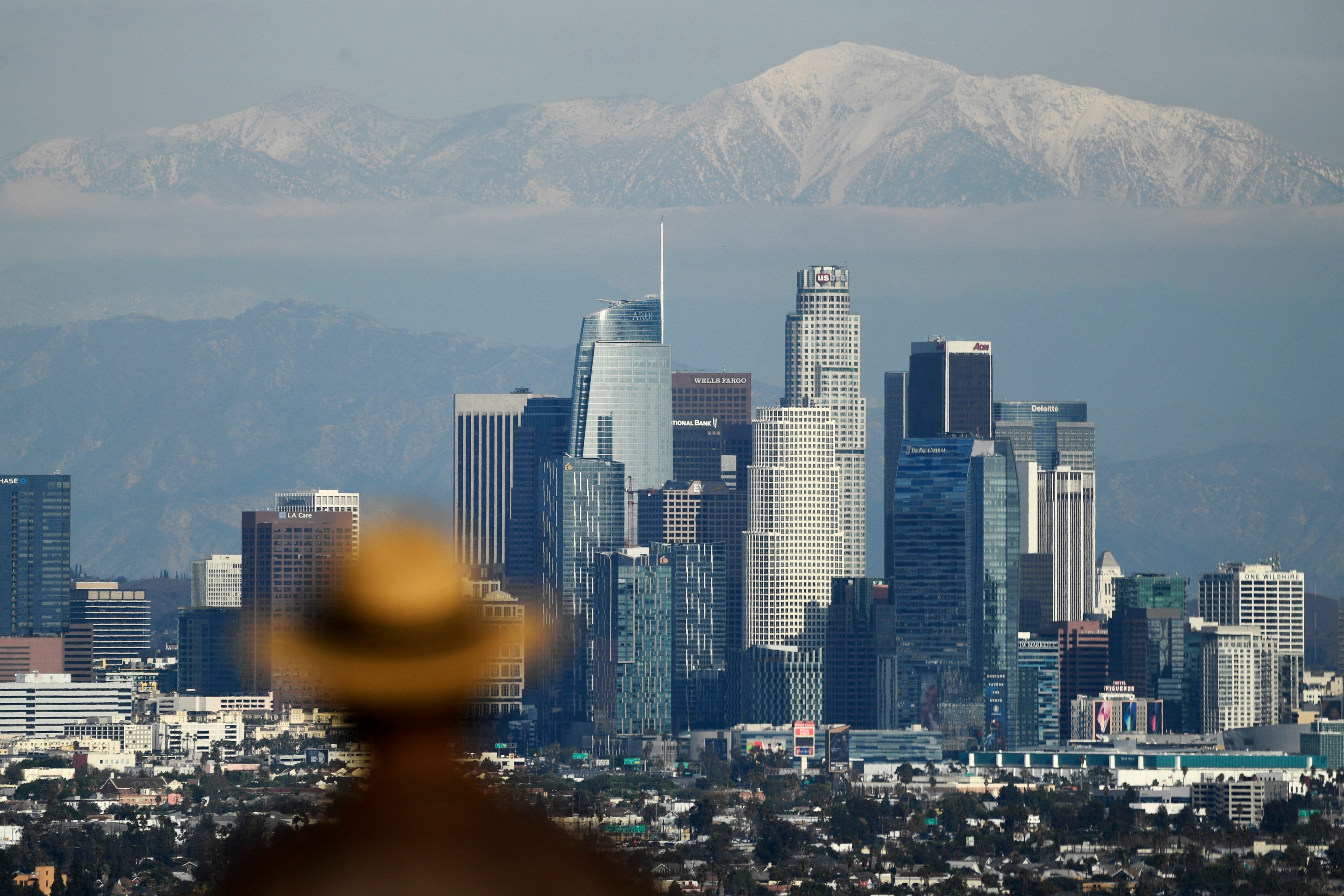 LA california skyline person with hat