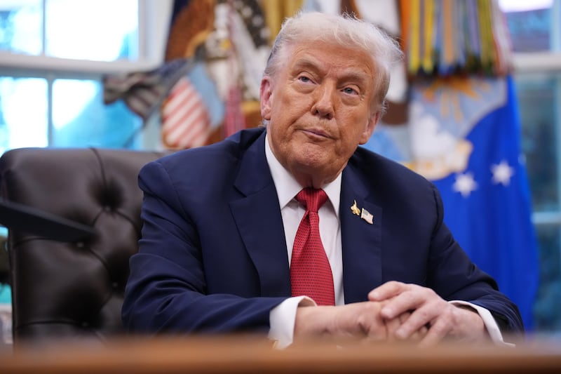 Donald Trump speaks in the Oval Office of the White House on September 25, 2025 in Washington, DC.