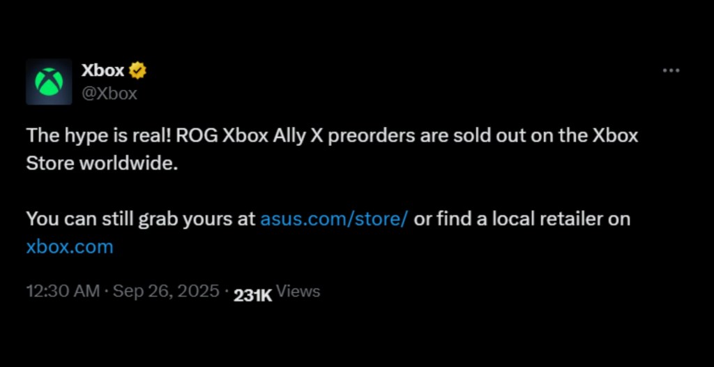 ROG Xbox Ally Sold Out Microsoft