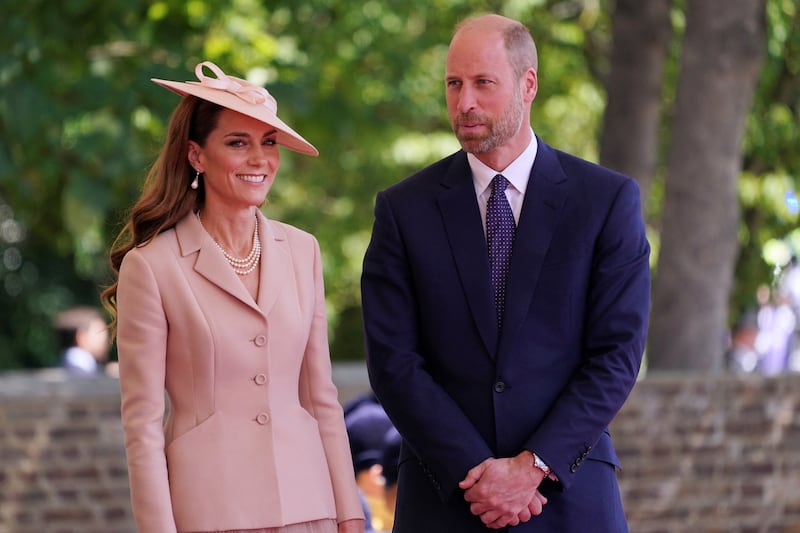 Britain's Kate, Princess of Wales and Prince William join Britain's King Charles III and Queen Camilla to welcome French President Emmanuel Macron and his wife Brigitte to Windsor Castle in Windsor, England.