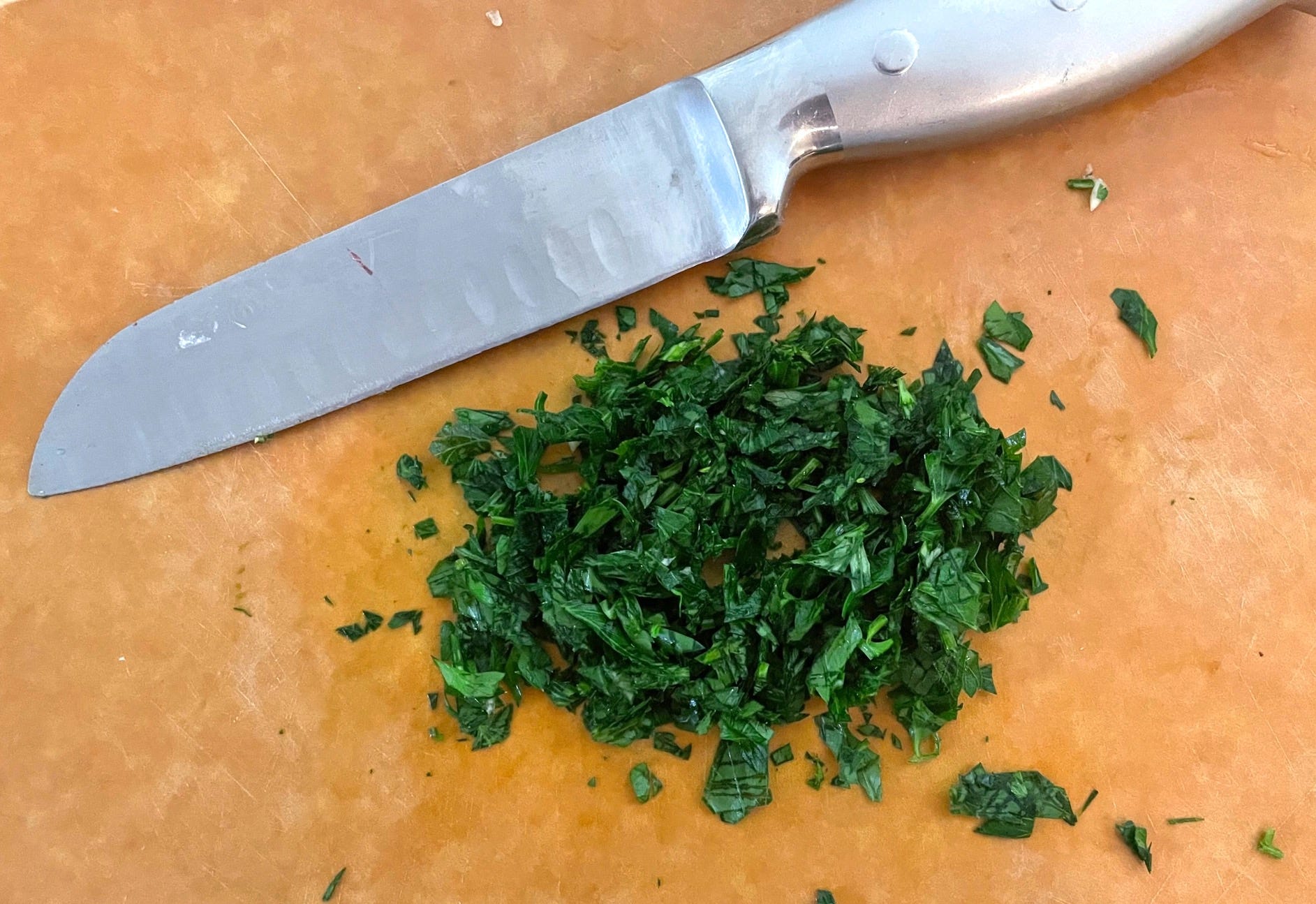 Chopping parsley for Anneta's dad's Greek meatballs