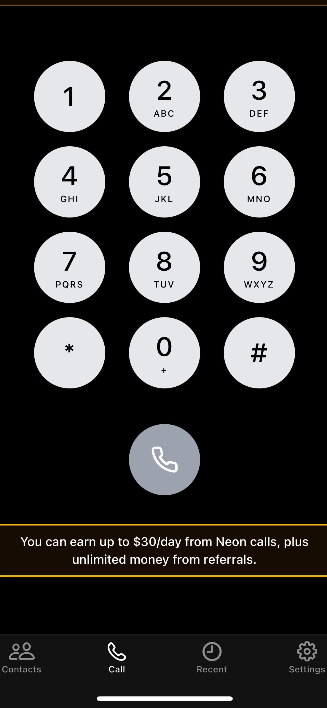 Screenshot of Neon Mobile's interface