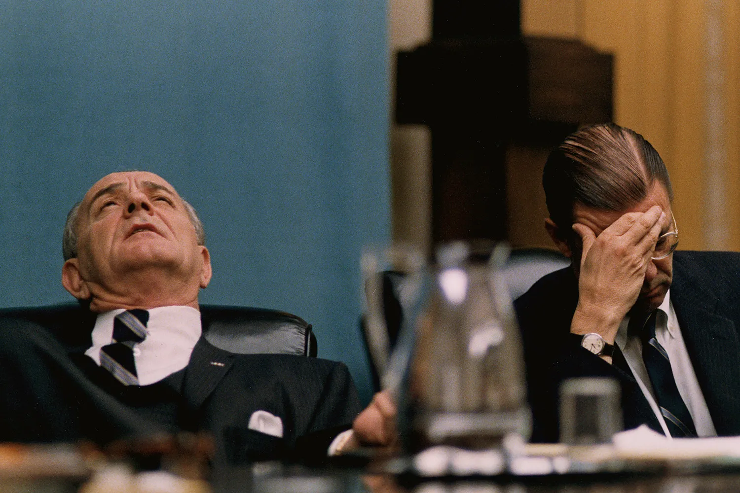 Then-U.S. President Lyndon Johnson (left), and Secretary of Defense Robert McNamara during meeting in the White House's Cabinet Room in 1968.