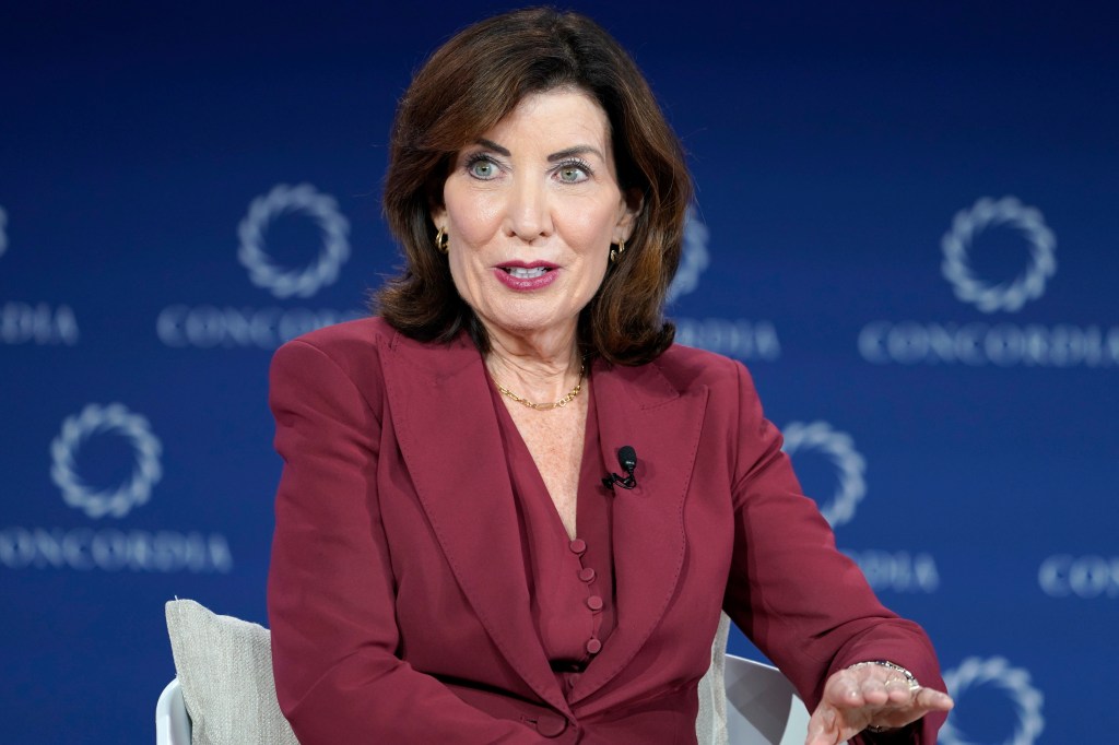 Governor Kathy Hochul speaking onstage at the 2025 Concordia Annual Summit.
