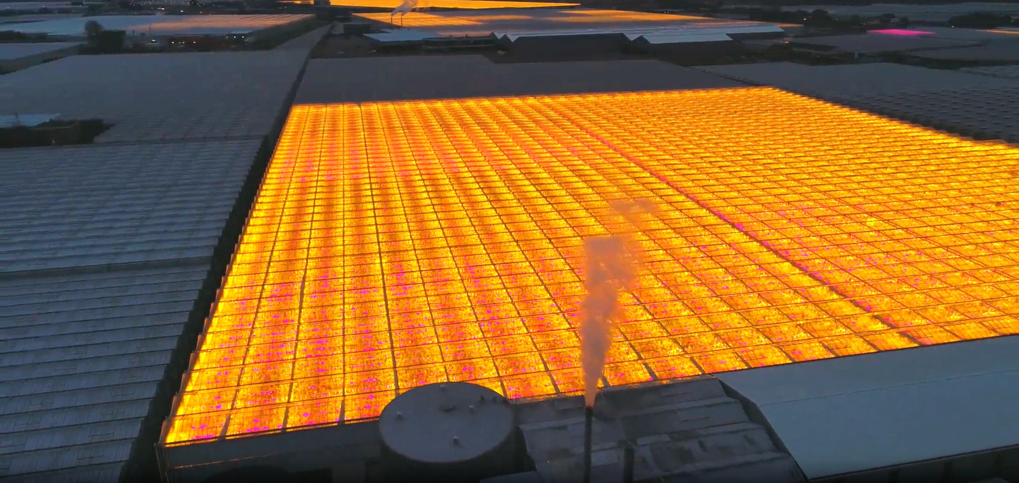 LED lights lighting up horizon in evening in Netherlands.