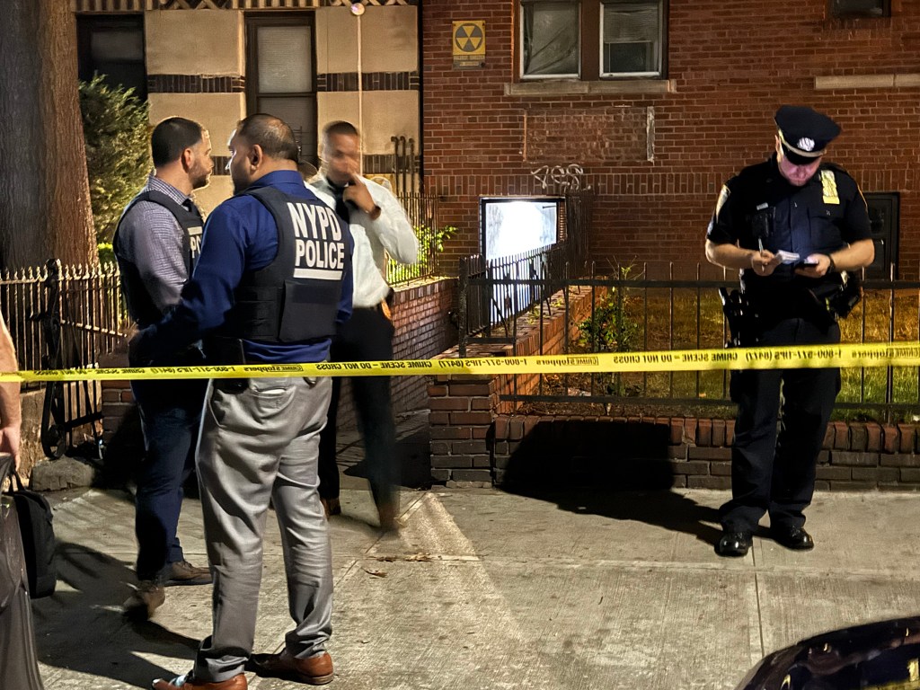Police investigate an attempted rape scene at 438 Ocean Parkway in Brooklyn, New York.