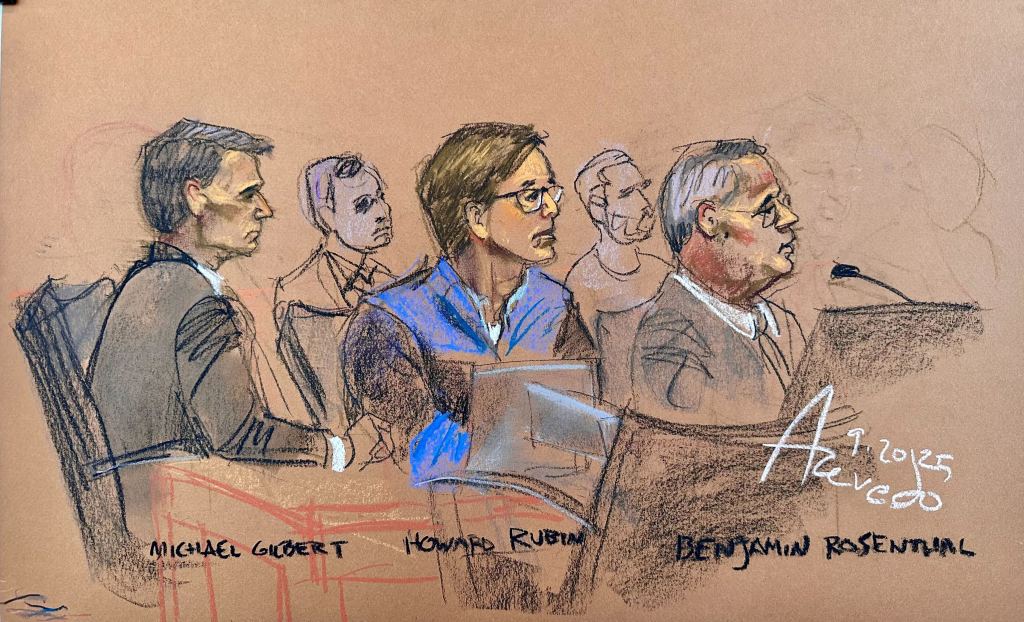 Rubin and his lawyers seen in court.