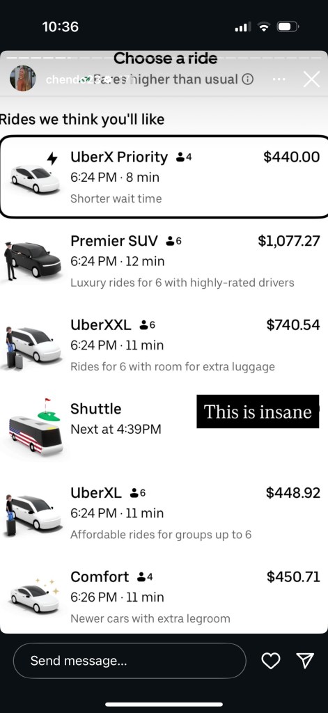 Uber prices Cailyn Henderson received from Ryder Cup to Times Square 