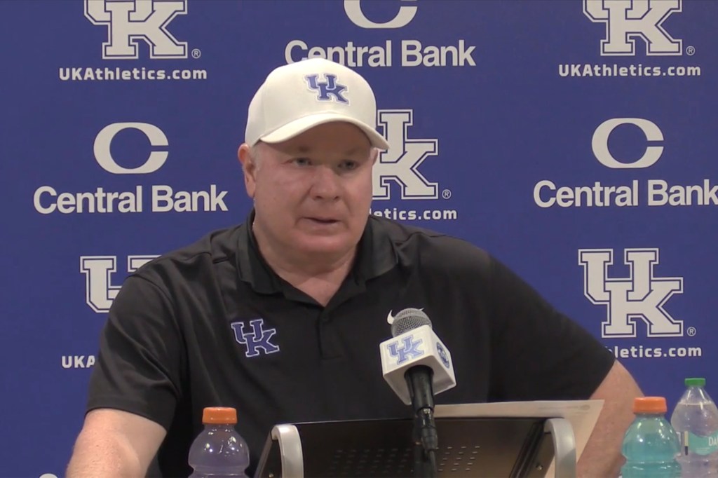 Kentucky coach Mark Stoops speaking at a press conference.