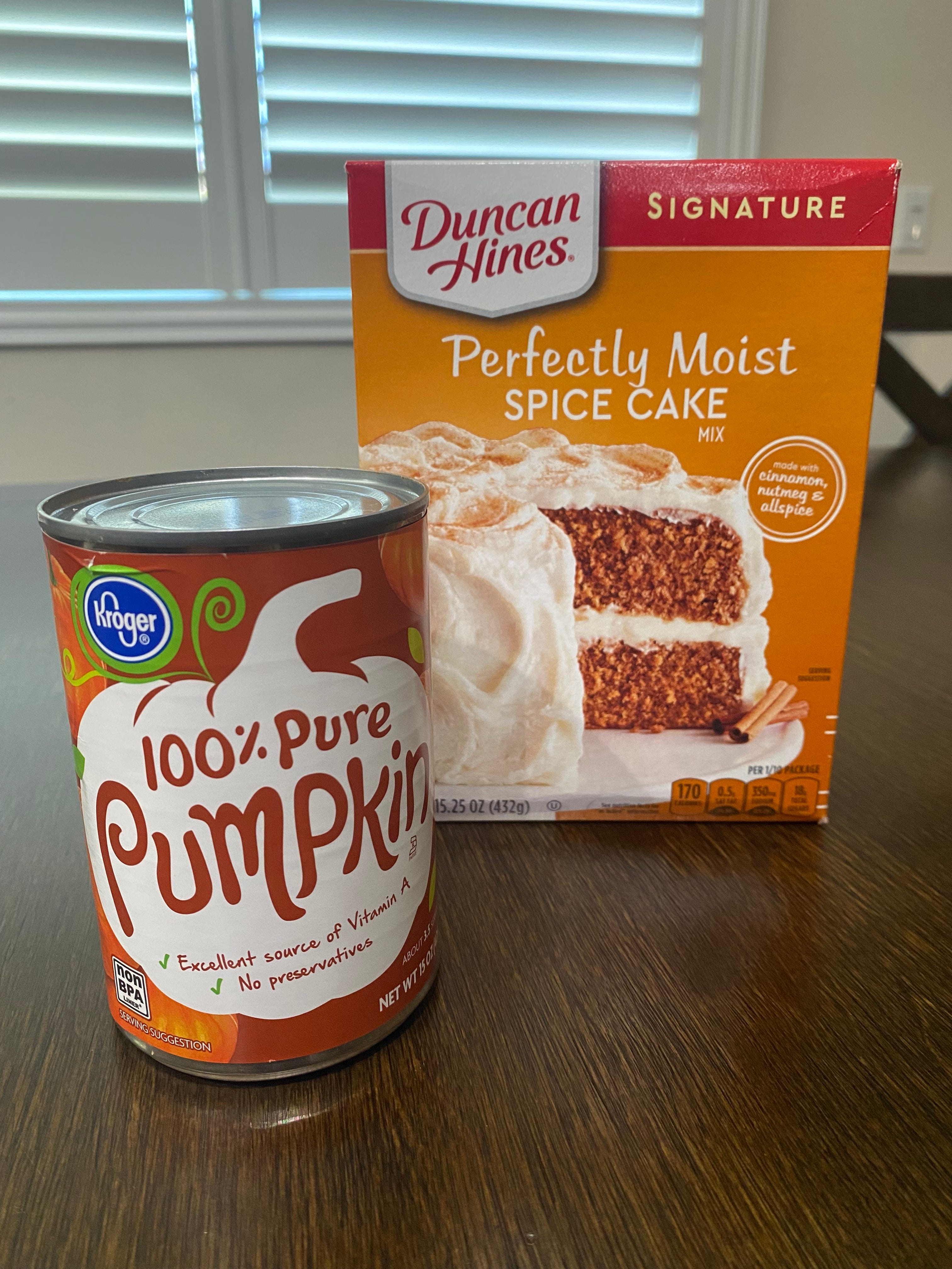 Spice Cake Mix and Pumpkin Purée.