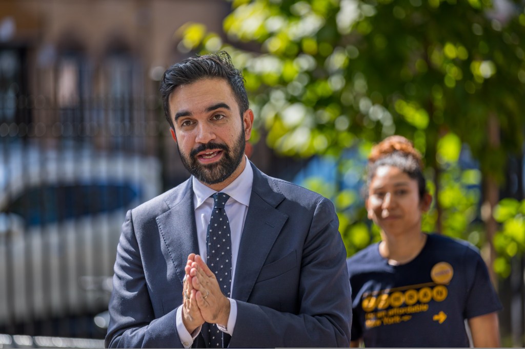 New York State Assemblymember Zohran Mamdani speaking to volunteers at a canvass launch.