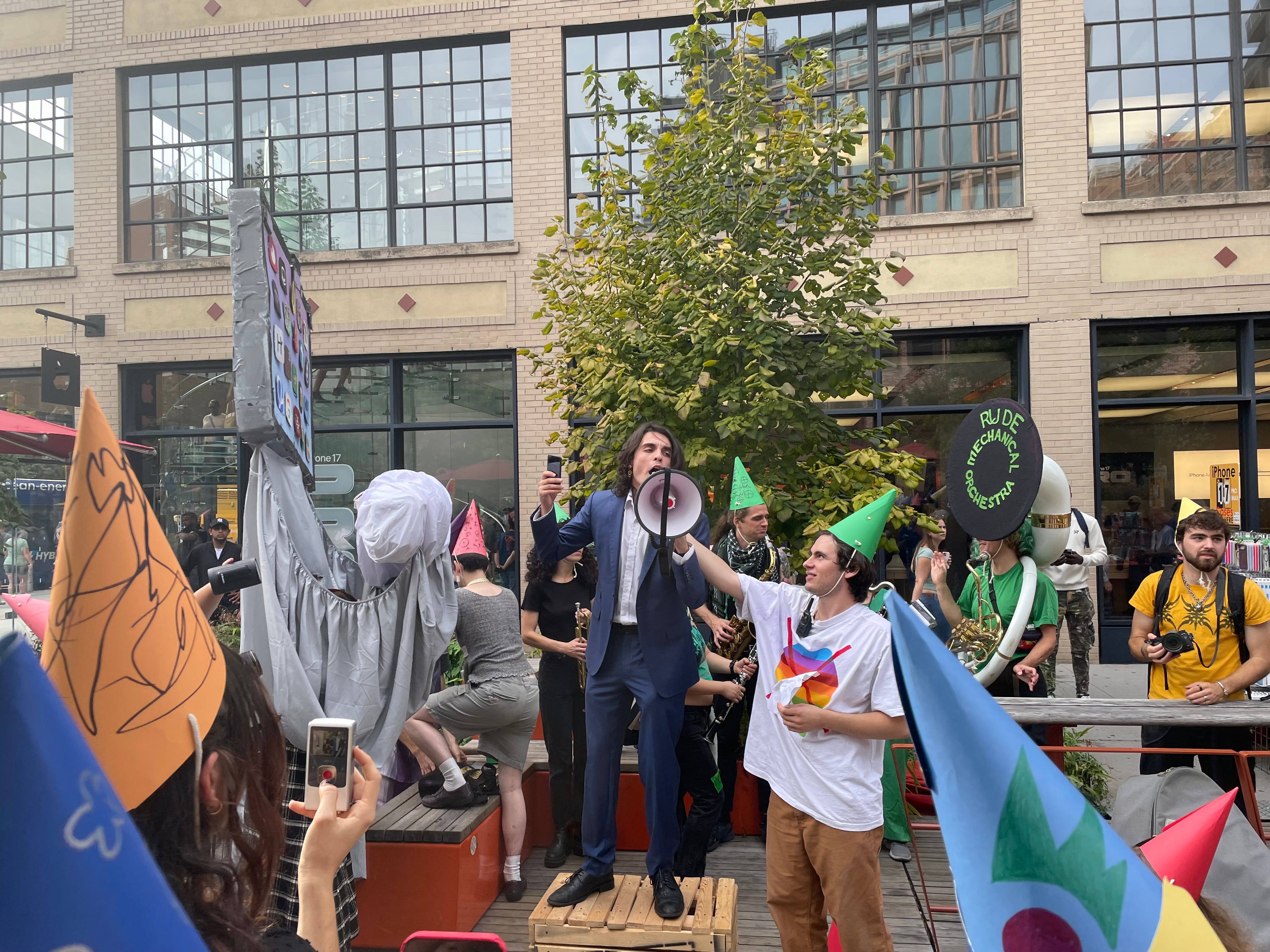 The SHITPHONE rally in New York City on September 27, 2025.