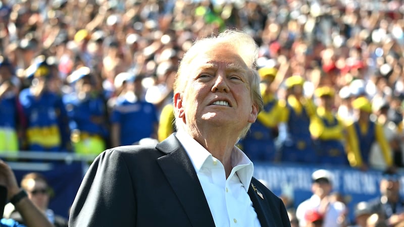 Donald Trump attends the 2025 Ryder Cup at Black Course at Bethpage State Park Golf Course