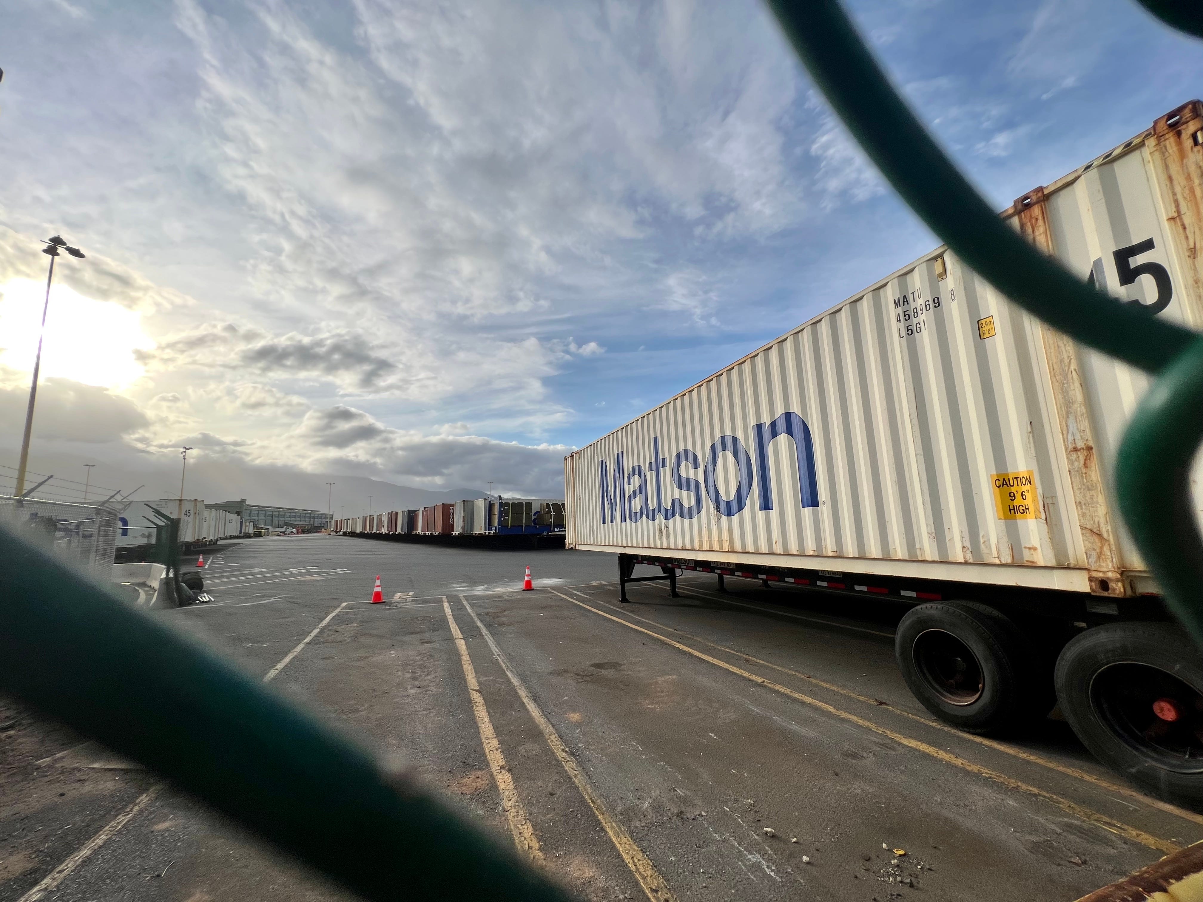 Large shipping truck in parking lot