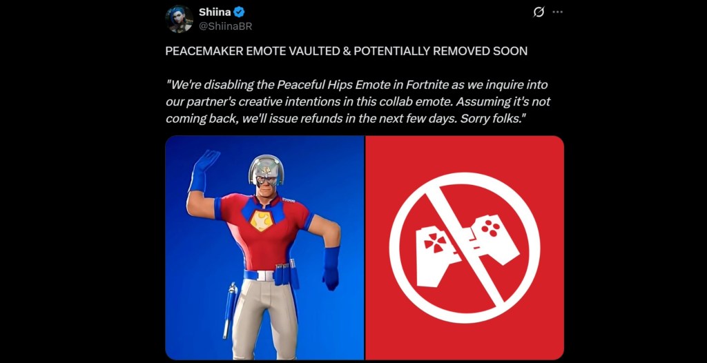 Fortnite Peacemaker Emote Banned