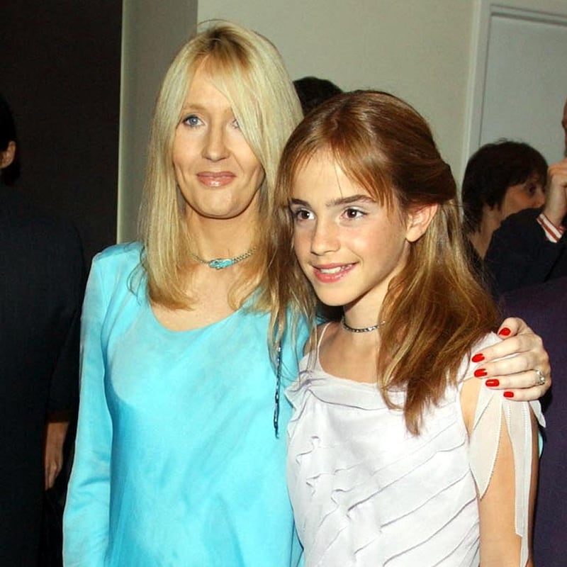 Harry Potter creator JK Rowling with Emma Watson who plays 'Hermione Granger' at the celebrity film premiere of Harry Potter and the Chamber of Secrets at the Odeon Leicester Square in London's West End.