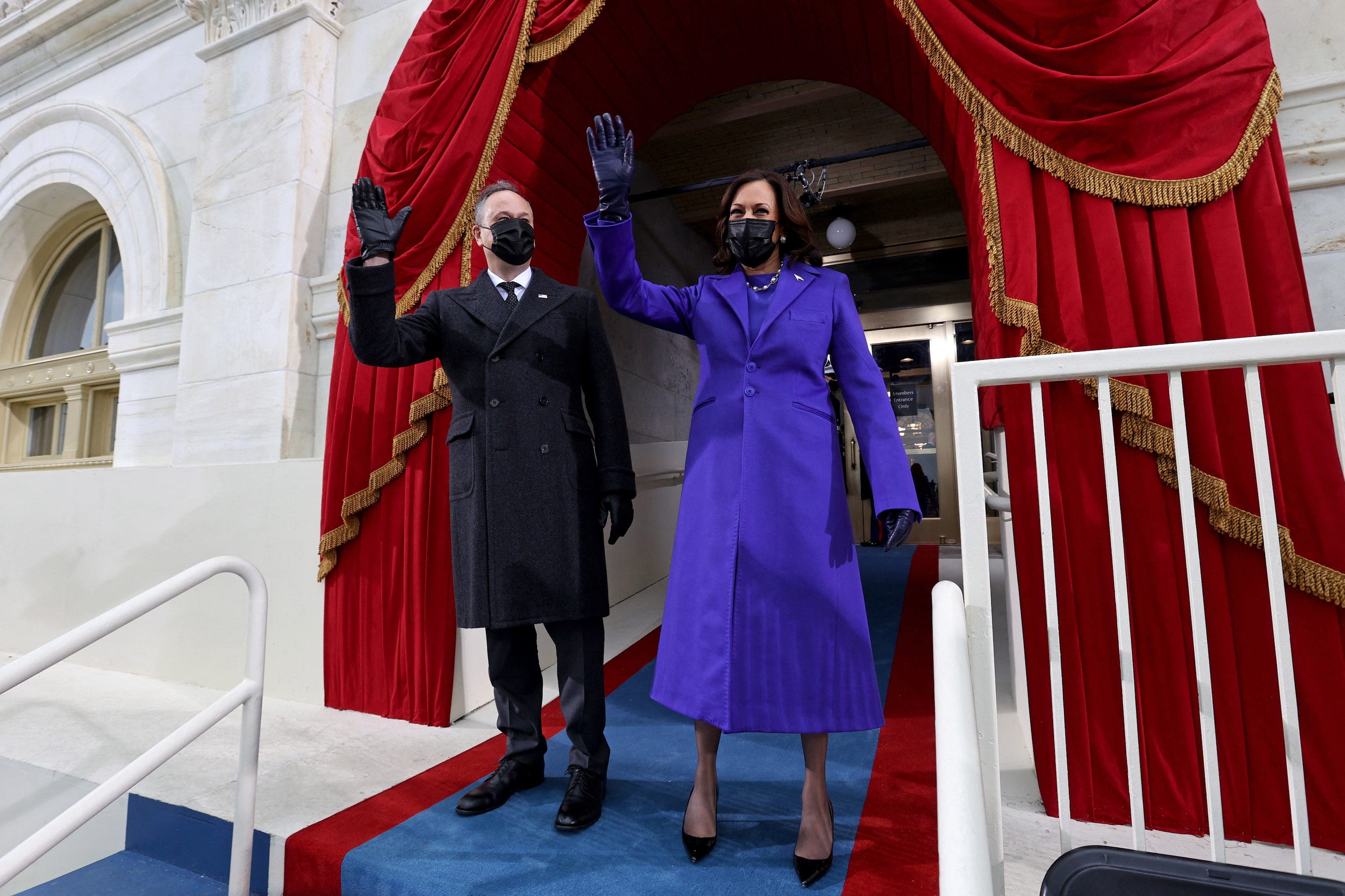 Doug Emhoff and Kamala Harris attend Joe Biden's inauguration in 2021.