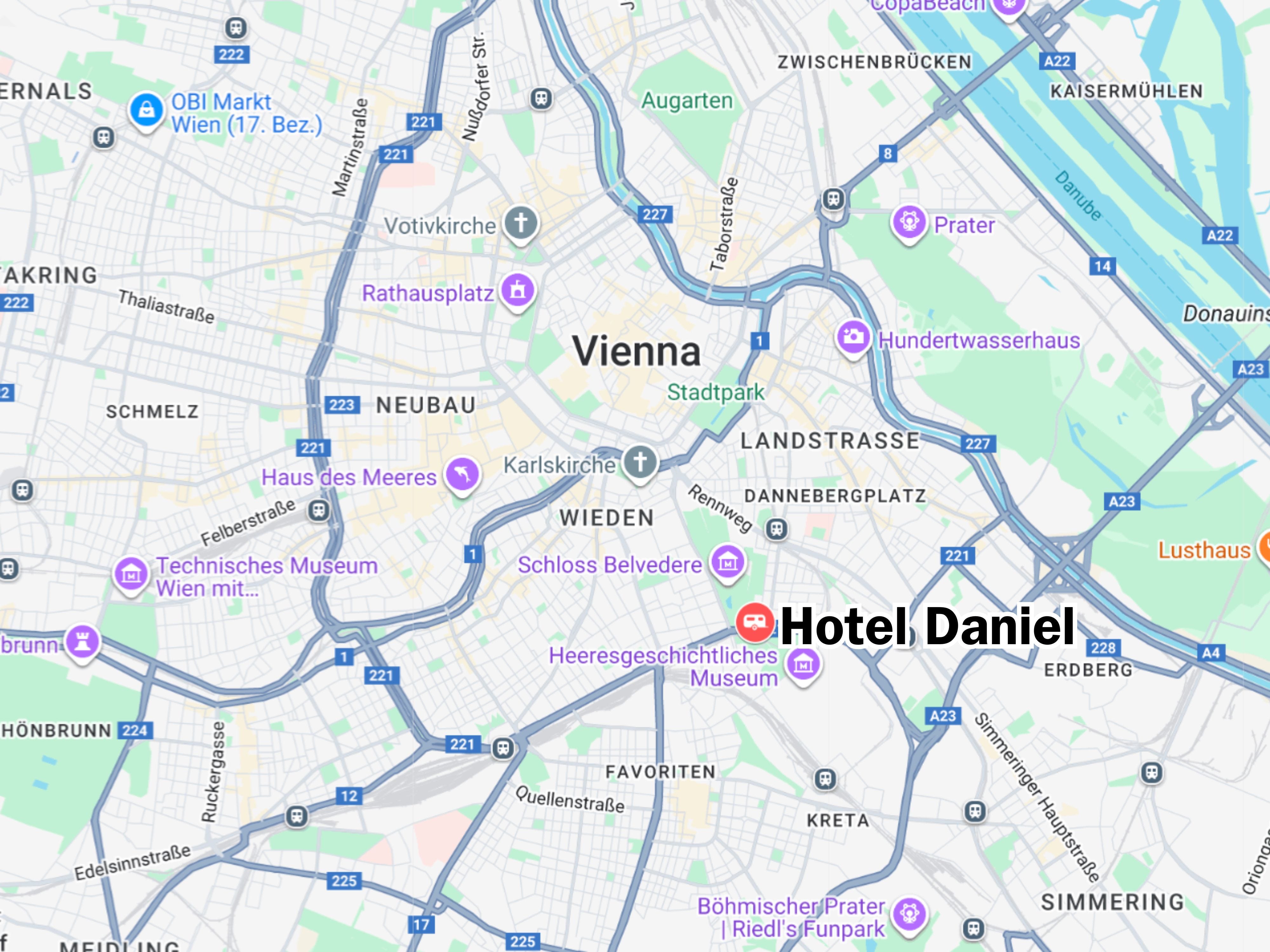 A map of Vienna shows Hotel Daniel