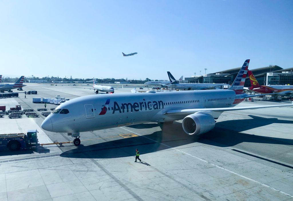 An American Airlines plane parked on the tarmac at Los Angeles International Airport (LAX).