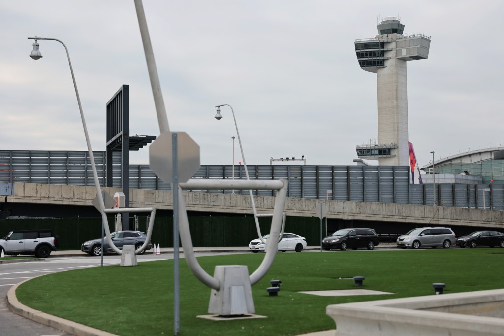 An air traffic control tower at JFK airport in New York City.
