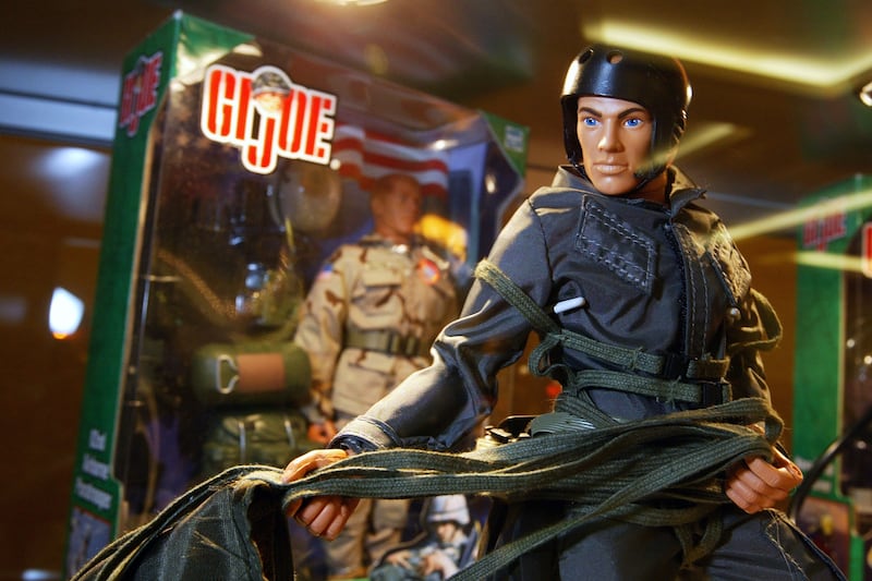 BURLINGAME, CA - JUNE 27:  A G.I. Joe Paratrooper action figure is seen on diplay at the 2003 Hasbro International G.I. Joe Collectors' Convention June 27, 2003 in Burlingame, California. Hundreds of G.I. Joe fans from around the country are attending the convention to buy, sell and trade G.I. Joe and military action figures.  (Photo by Justin Sullivan/Getty Images)