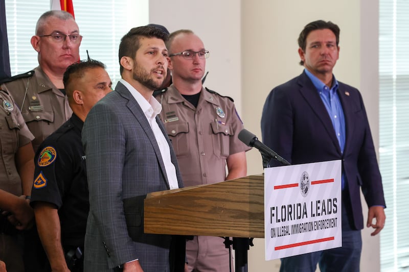 Florida Attorney General James Uthmeier speaks during a news conference held by Gov. Ron DeSantis