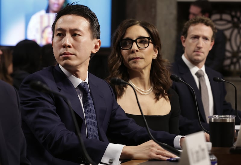 Shou Zi Chew, CEO of TikTok, Linda Yaccarino, CEO of X, and Mark Zuckerberg, CEO of Meta, testify before the Senate Judiciary Committee