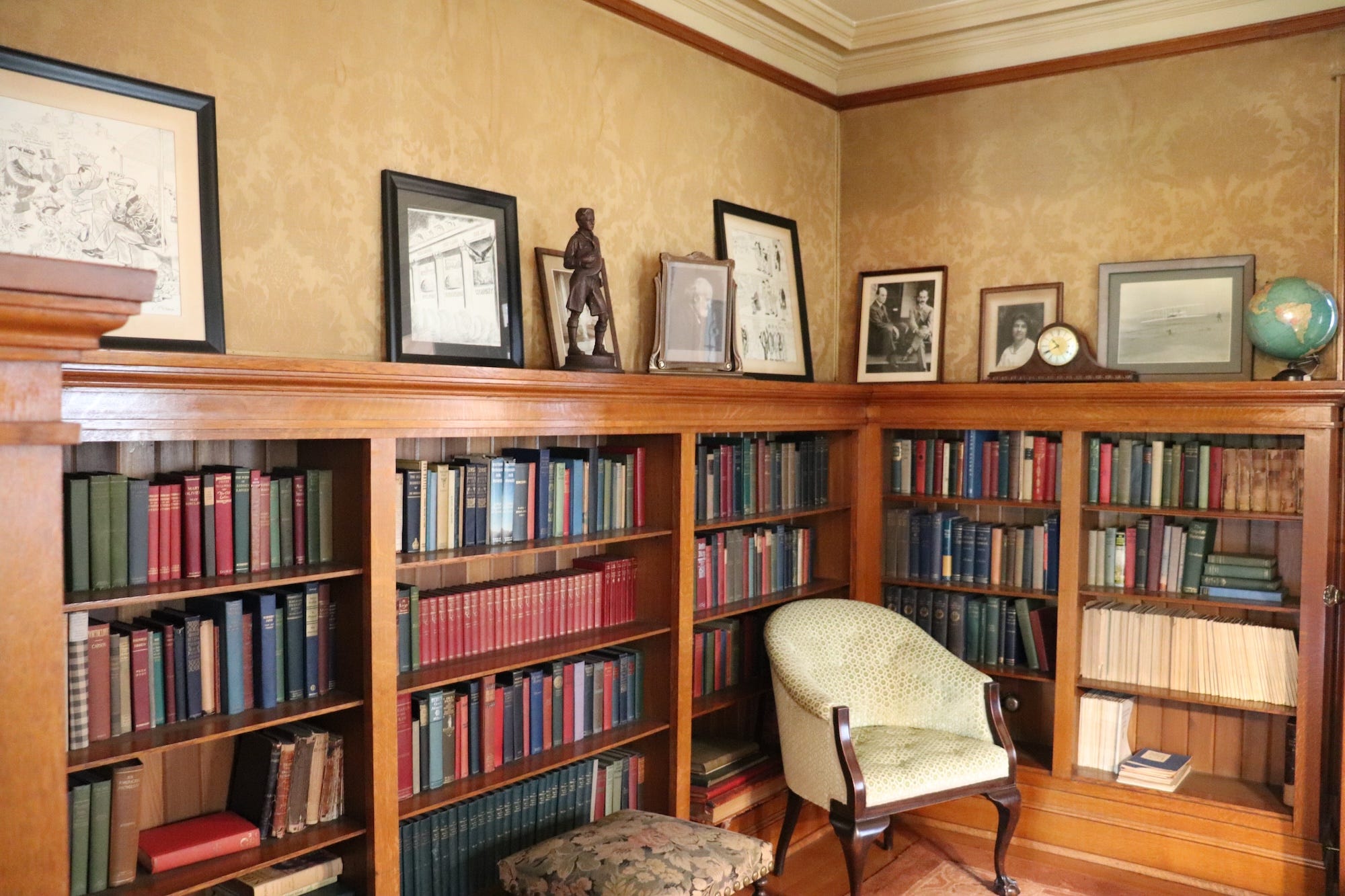 Bookshelves in Orville Wright's library and study.