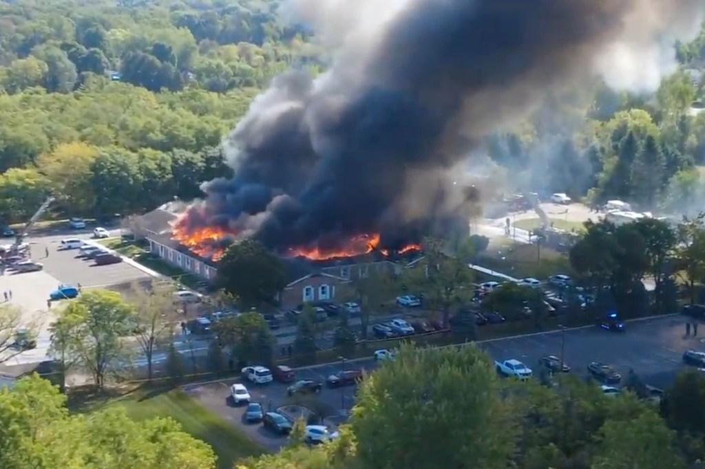Massive flames and smoke rise from The Church of Jesus Christ of Latter-day Saints in Grand Blanc.