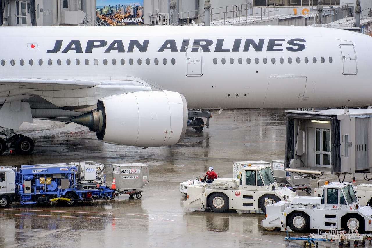 Japan Airlines (JAL) airplane is seen at the Tokyo International Airport, commonly known as Haneda Airport in Tokyo.