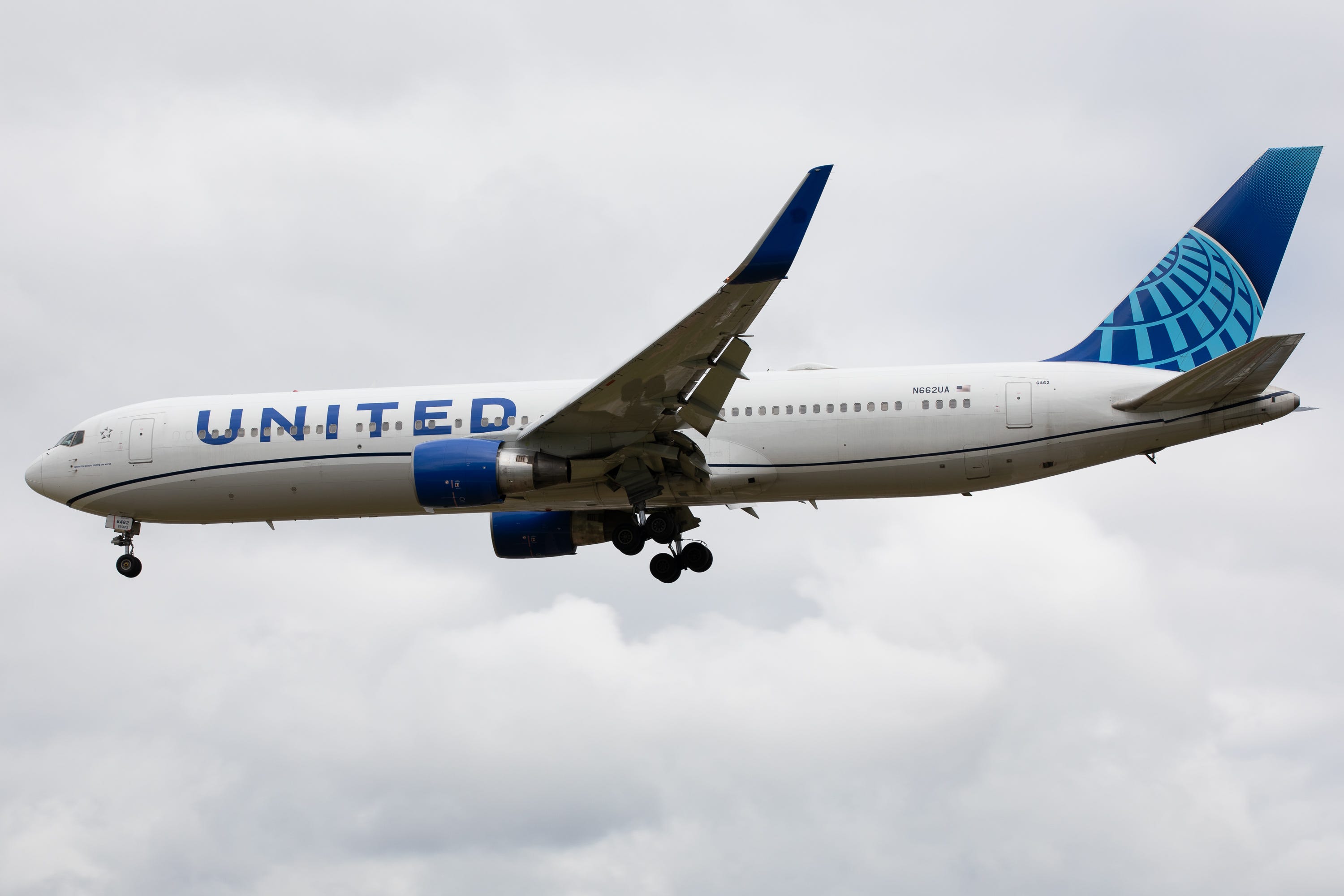 A United Airlines Boeing 767 is at London Heathrow Airport in London, United Kingdom, on June 10, 2023.
