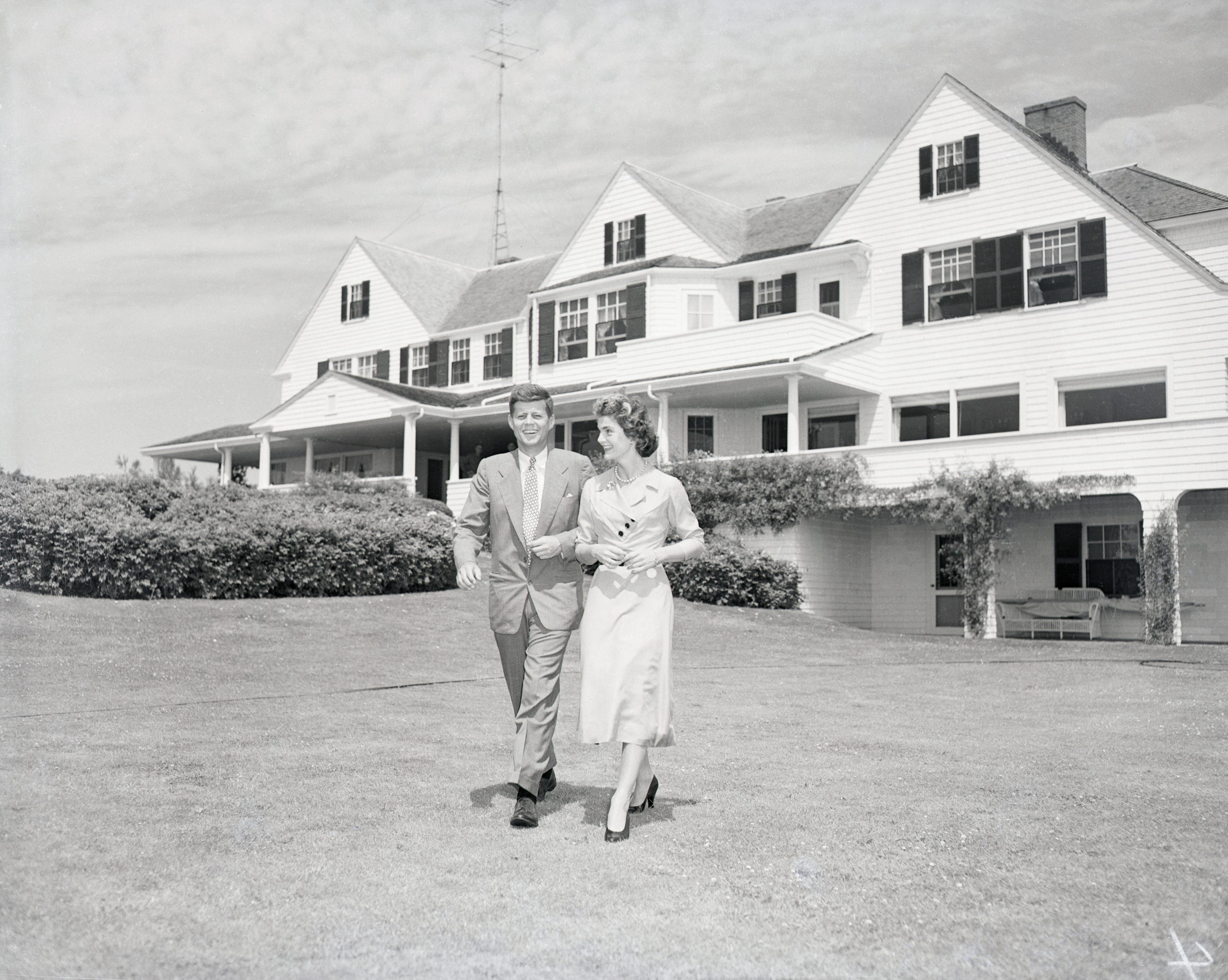 The Kennedys at his family's home after announcing their engagement.