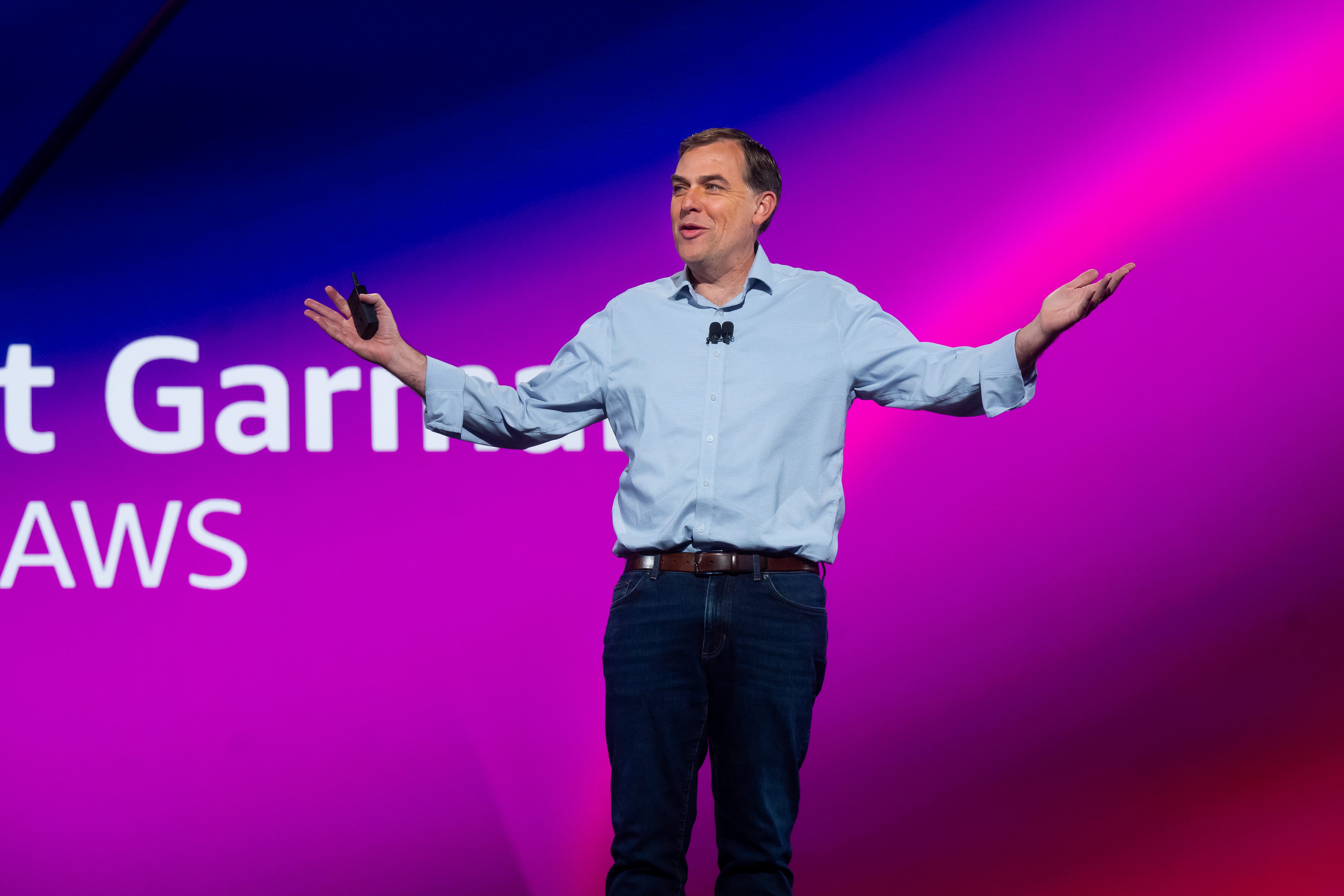 Matt Garman presenting onstage.