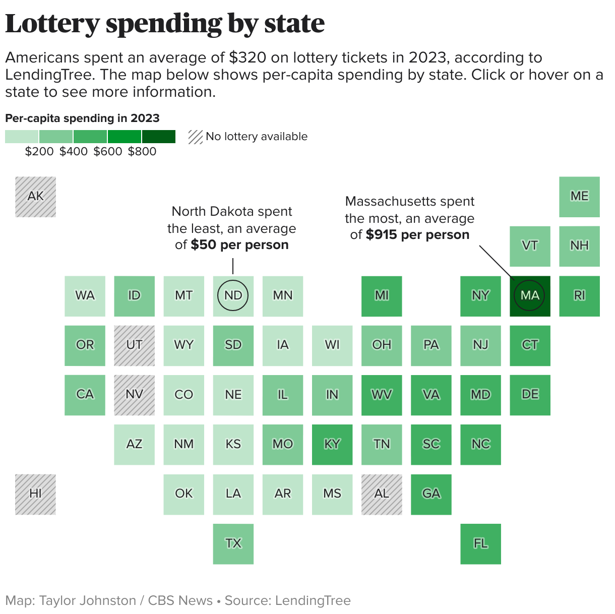 Lottery spending by state (Choropleth map)