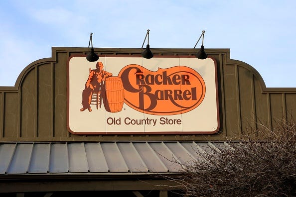 A Cracker Barrel sign.