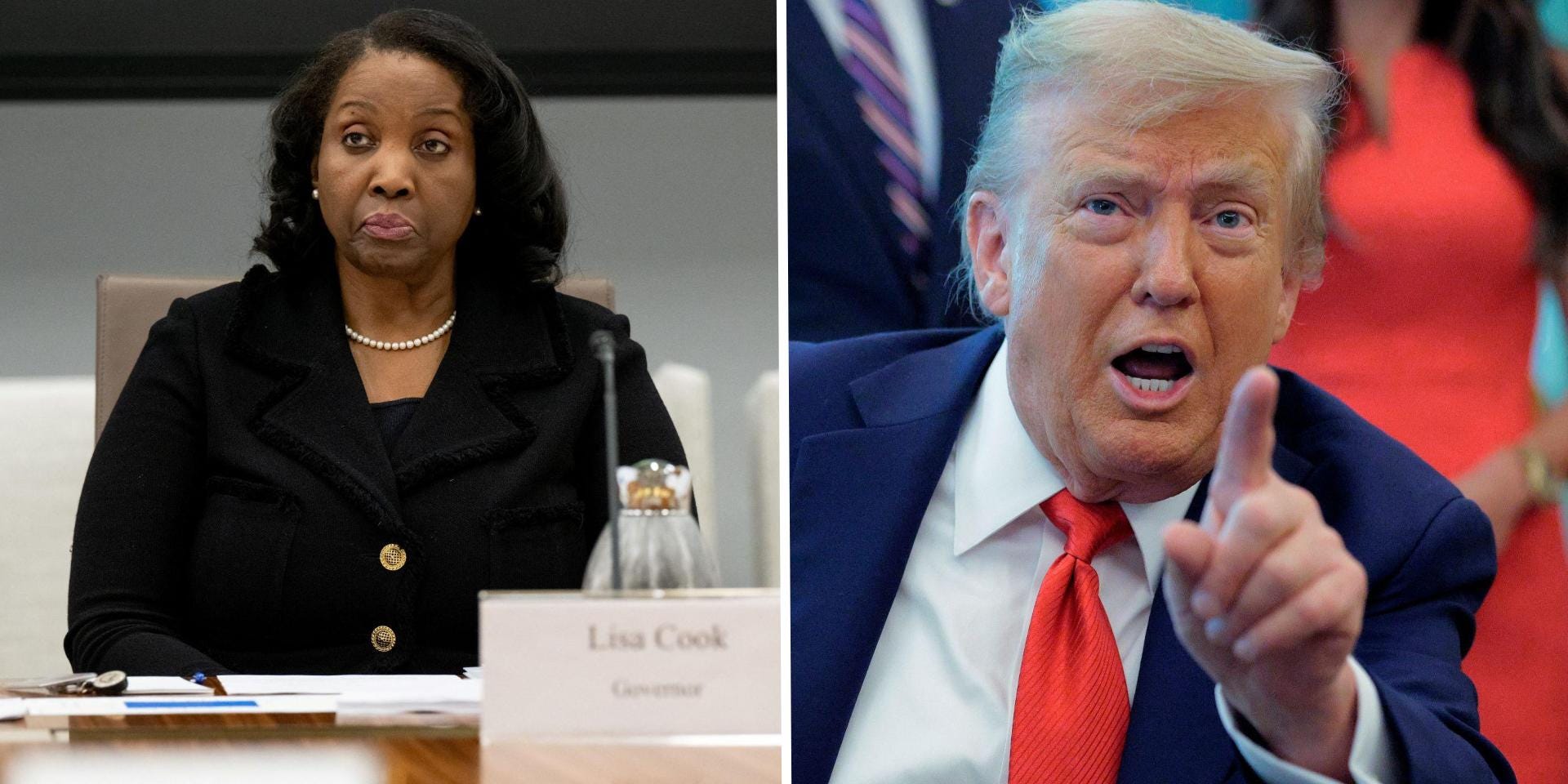 lisa cook (left) and donald trump (right)
