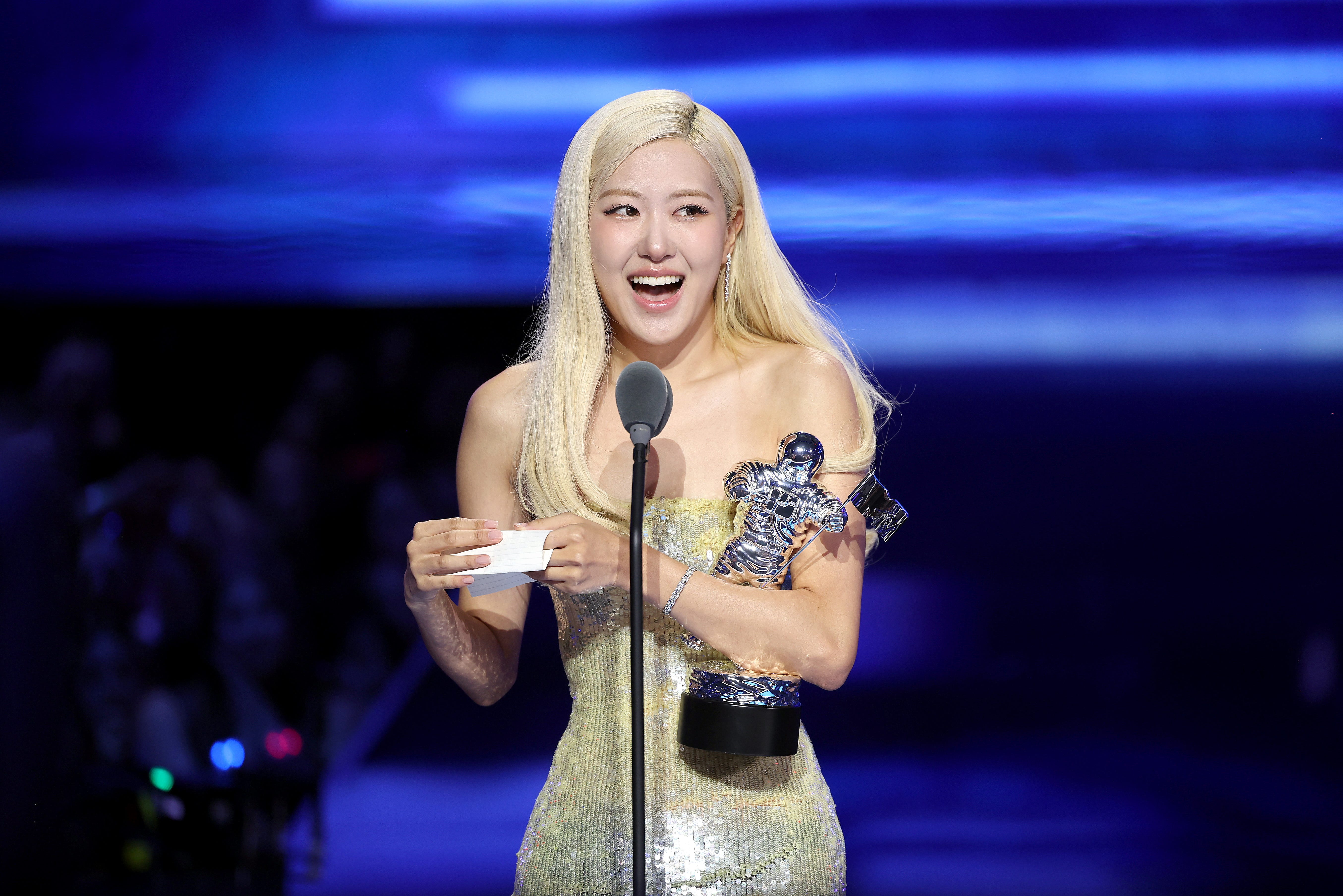 Rosé accepts the Song of the Year Award for "APT" with Bruno Mars onstage during the 2025 MTV Video Music Awards at UBS Arena on September 07, 2025 in Elmont, New York.