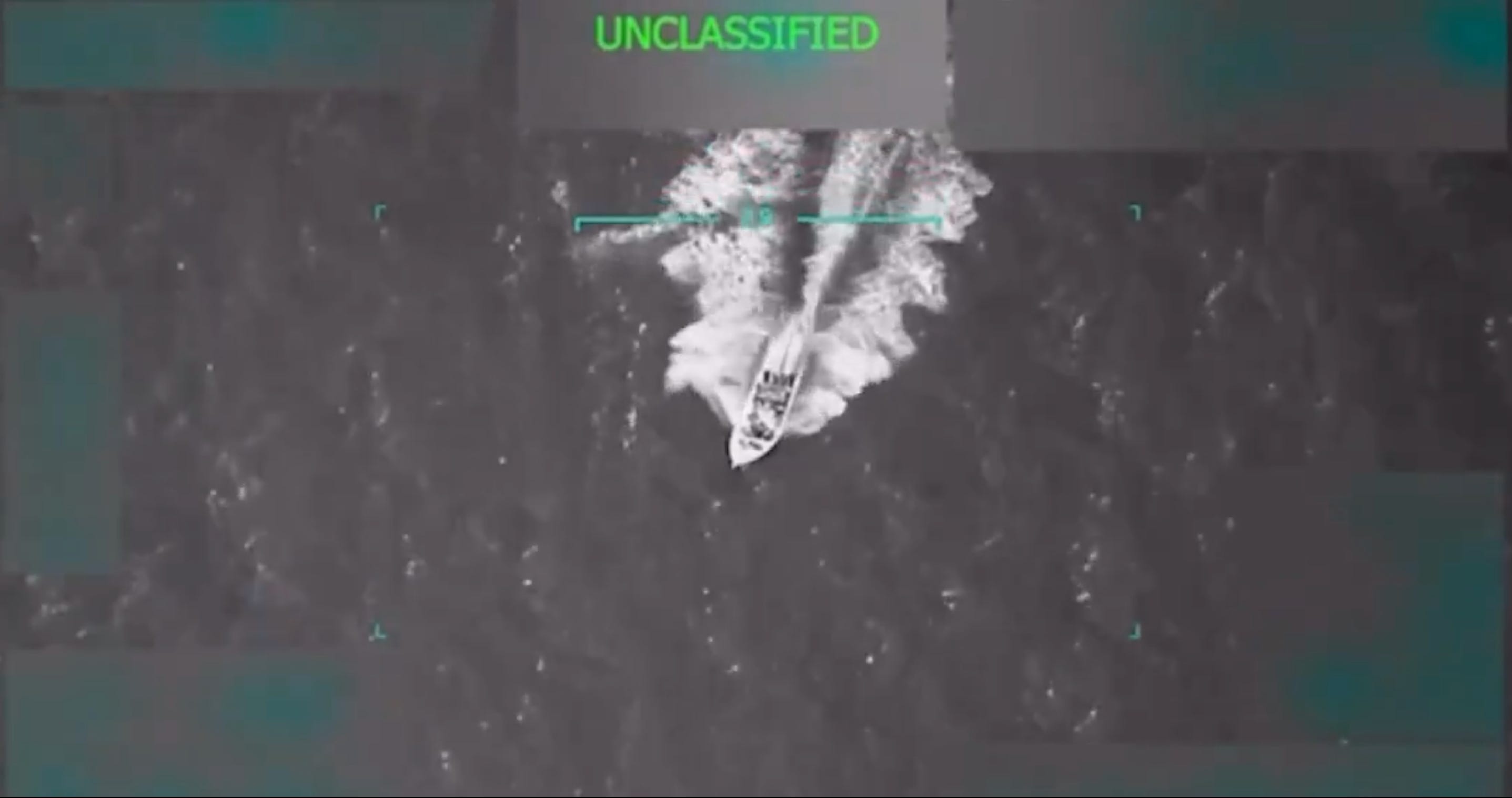 An overhead view of a suspected drug-smuggling vessel in the Caribbean Sea on September 2.