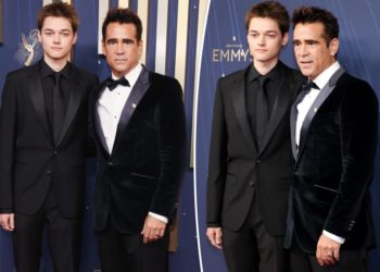 Colin Farrell’s look-alike son, Henry, 15, joins actor in rare appearance on Emmys 2025 red carpet