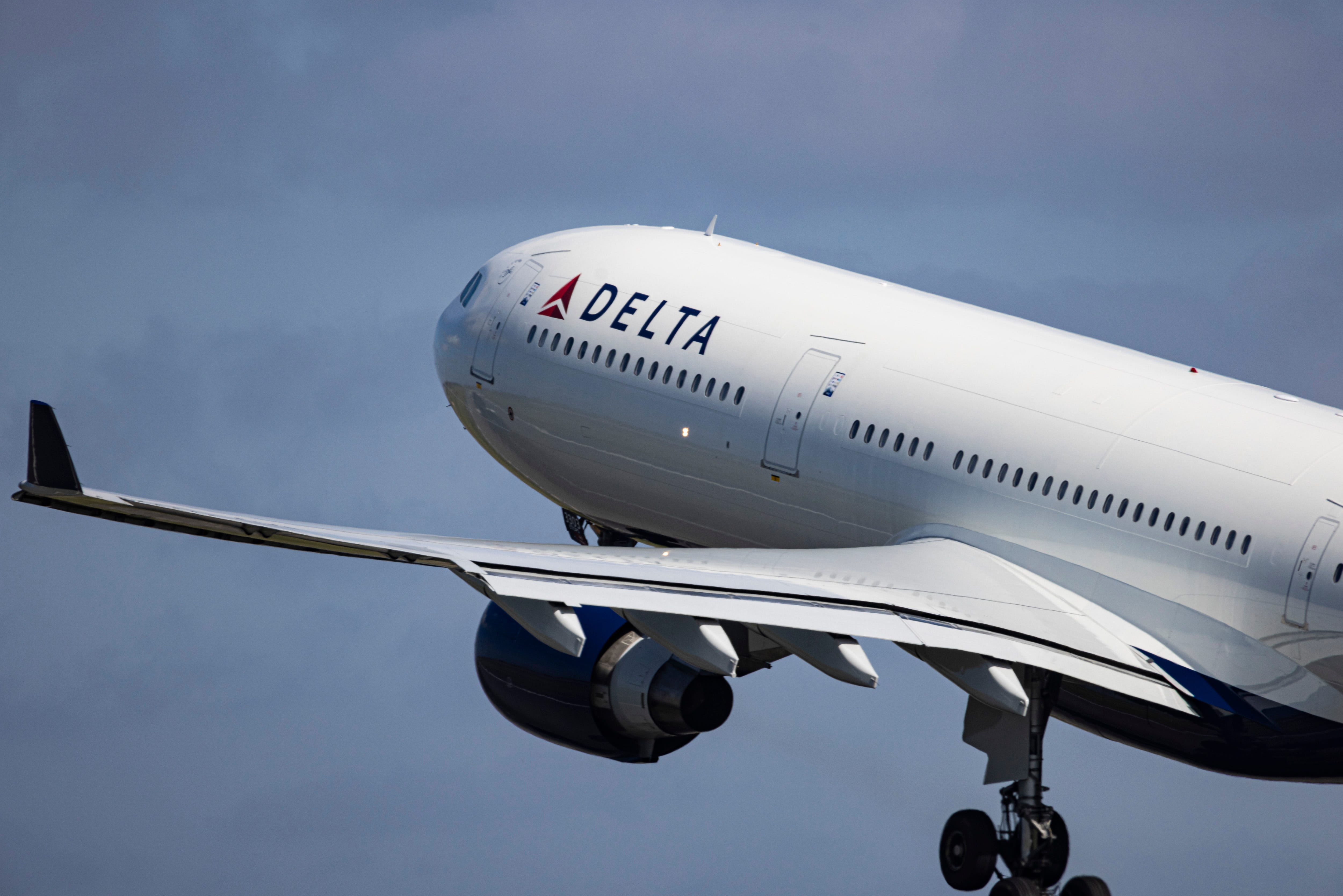 Delta Air Lines Airbus A330-300 wide body passenger airplane spotted taking off from Polderbaan runway departing from Amsterdam Schiphol AMS Airport