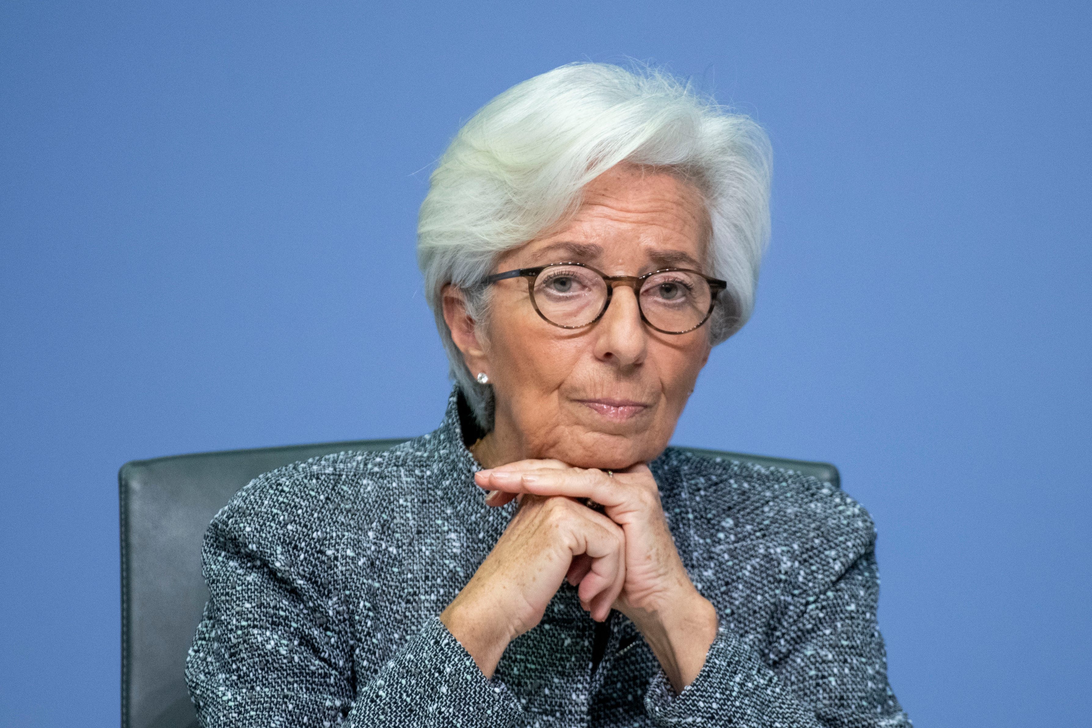 Christine Lagarde, President of the European Central Bank, speaks to the media following a meeting of the ECB governing board