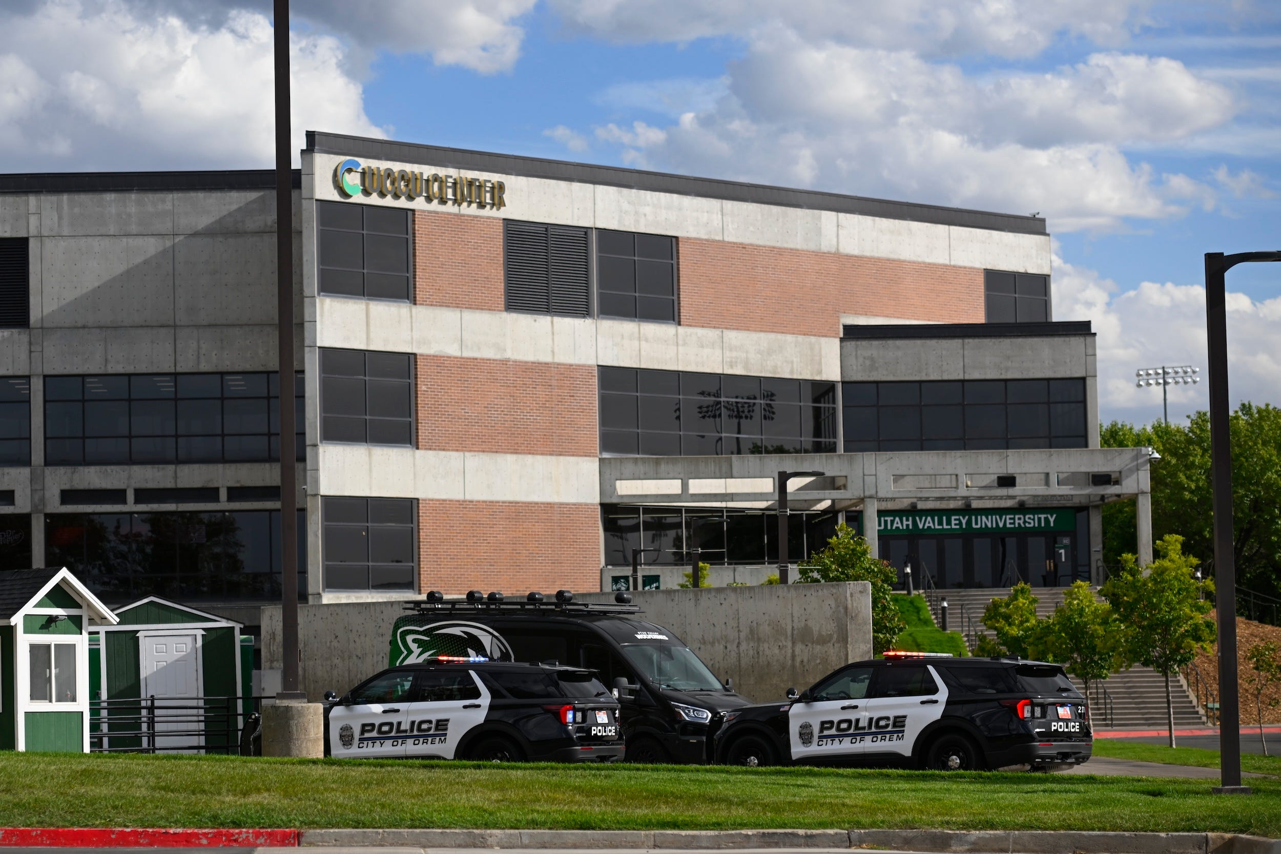 Law enforcement is seen outside of Utah Valley University on Wednesday