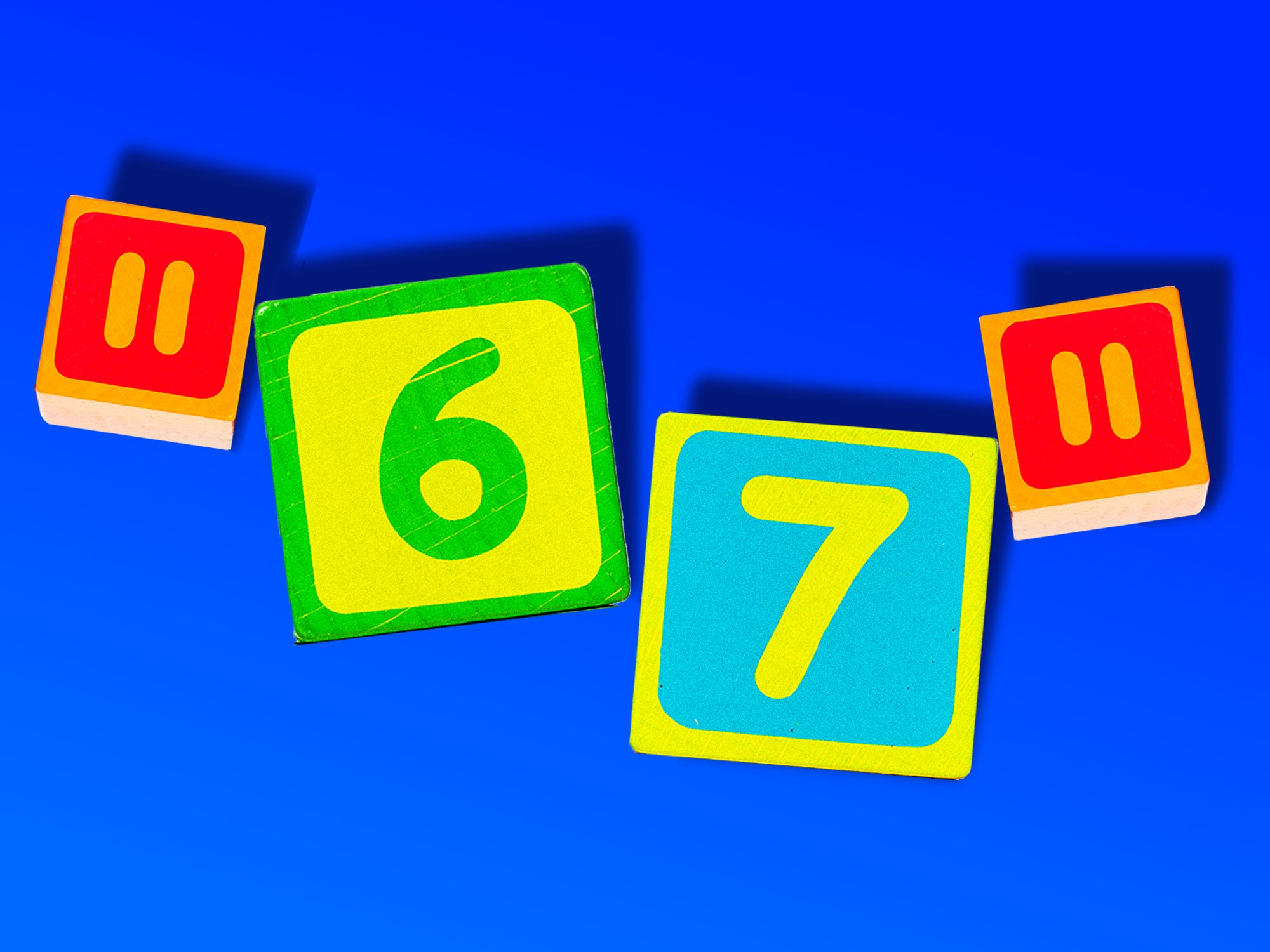 An image of "67" made with blocks