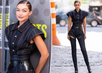 Gigi Hadid debuts daring denim-on-denim look with thigh slits in SoHo