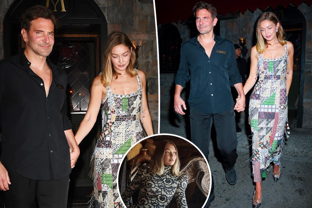 Gigi Hadid holds hands with Bradley Cooper as they celebrate her Vogue cover in NYC